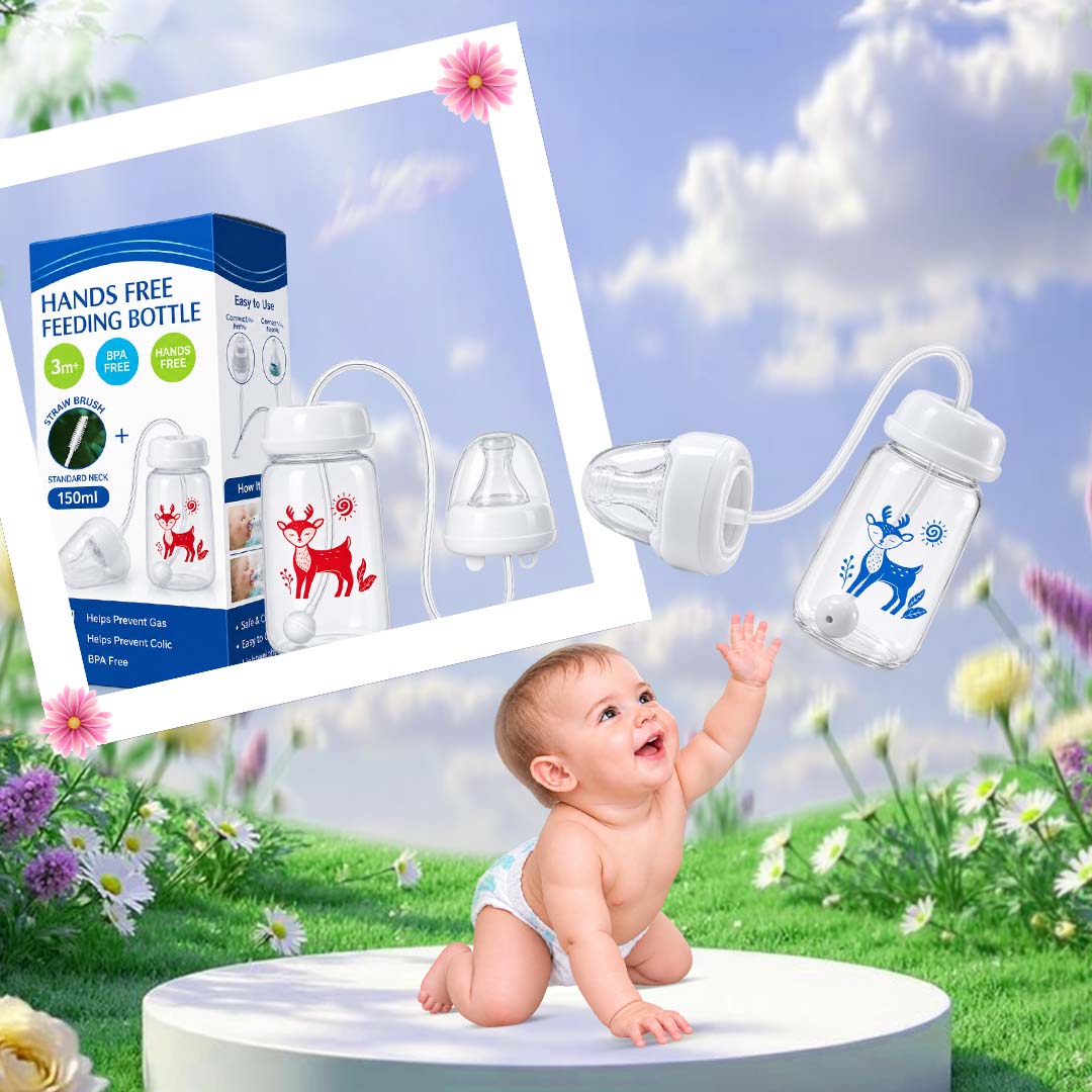 Creative Hands-Free Baby Feeding Bottle 150ml Pink and Blue