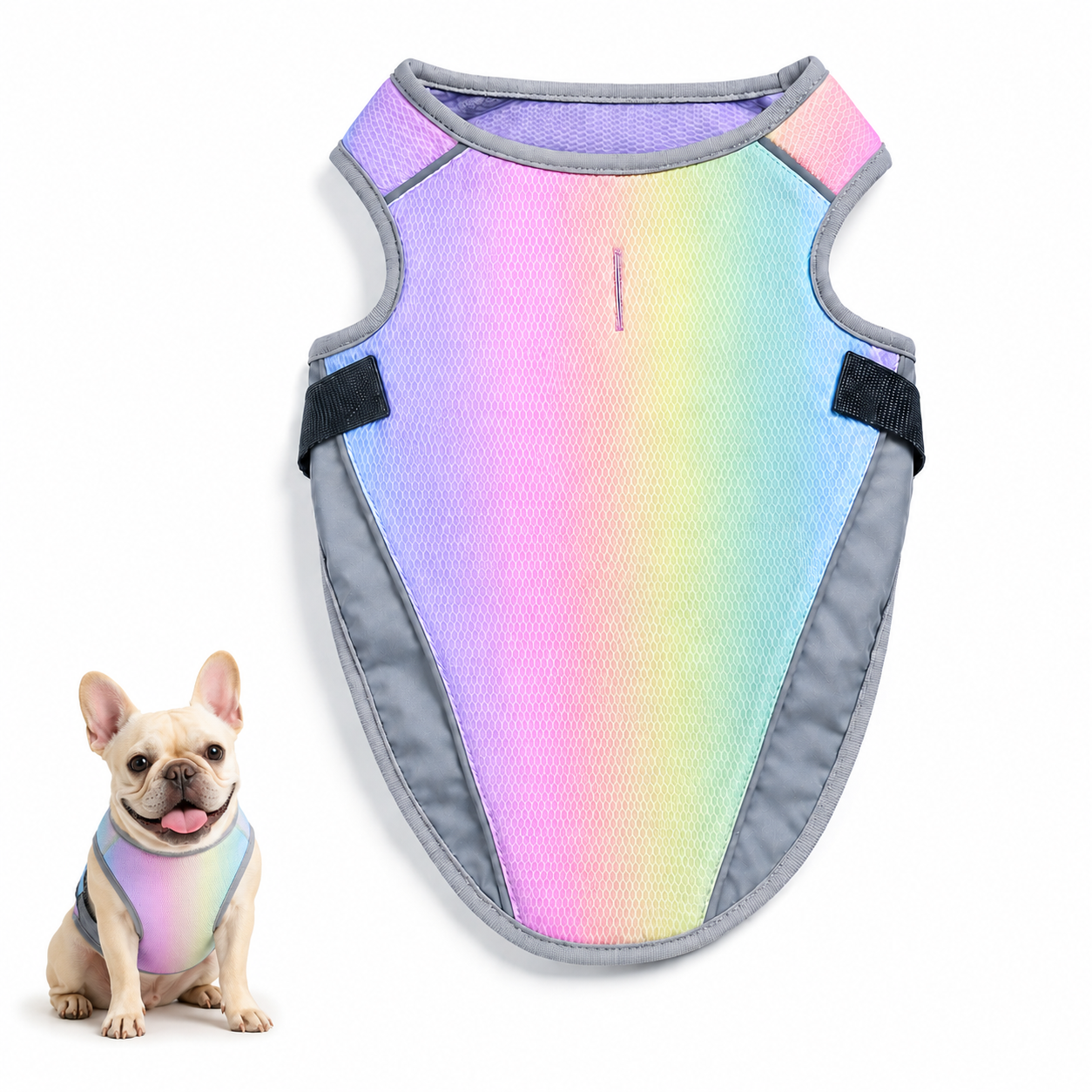 Summer Dog Cooling Vest Lightweight Pet Shirt S to 2XL Dark Blue and Rainbow